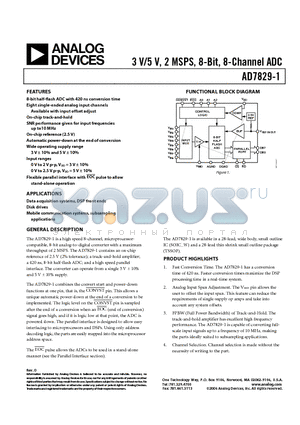 AD7829BRWZ-1 datasheet - 3 V/5 V, 2 MSPS, 8-Bit, 8-Channel ADC