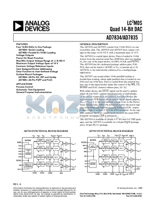 AD7834BR datasheet - LC2MOS Quad 14-Bit DAC