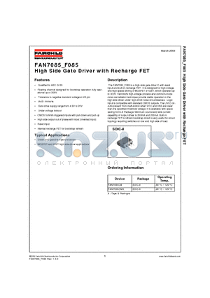 FAN7085CM datasheet - High Side Gate Driver with Recharge FET