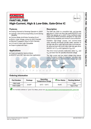 FAN7190MX datasheet - High-Current, High & Low-Side, Gate-Drive IC