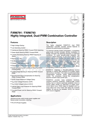 FAN6791 datasheet - Highly Integrated, Dual-PWM Combination Controller