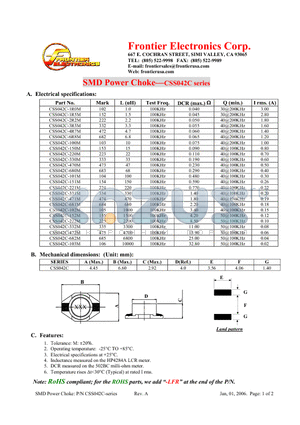 CSS042C-102M datasheet - SMD Power Choke