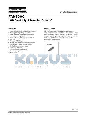 FAN7300 datasheet - LCD Back Light Inverter Drive IC
