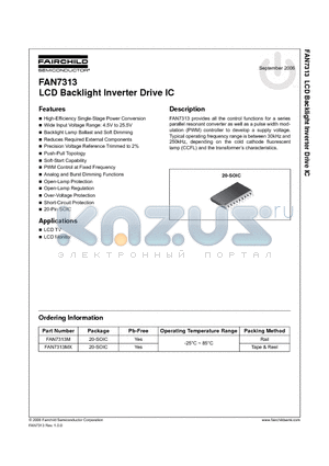FAN7313M datasheet - LCD Backlight Inverter Drive IC