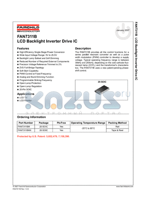 FAN7311BMX datasheet - LCD Backlight Inverter Drive IC