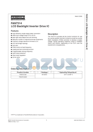 FAN7314 datasheet - LCD Backlight Inverter Drive IC