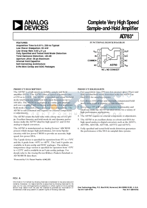 AD783AQ datasheet - Complete Very High Speed Sample-and-Hold Amplifier