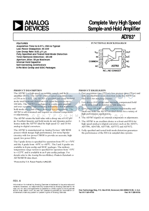 AD783JR datasheet - Complete Very High Speed Sample-and-Hold Amplifier