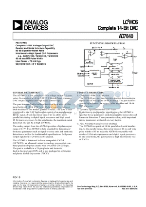 AD7840JN datasheet - LC2MOS Complete 14-Bit DAC