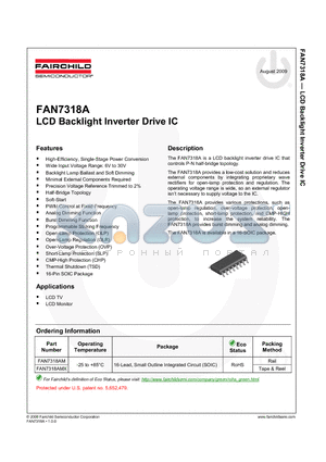 FAN7318A datasheet - LCD Backlight Inverter Drive IC