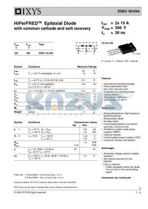 DSEC30-03A datasheet - HiPerFRED Epitaxial Diode with common cathode and soft recovery