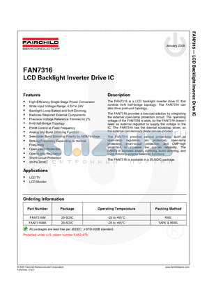 FAN7316M datasheet - LCD Backlight Inverter Drive IC