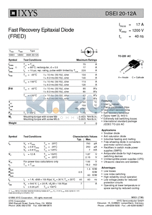 DSEI20-12A datasheet - Fast Recovery Epitaxial Diode