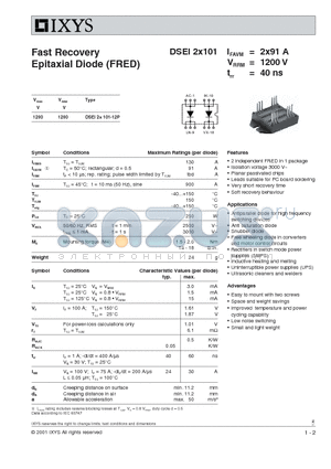 DSEI2X101 datasheet - Fast Recovery Epitaxial Diode (FRED)