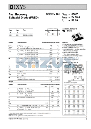 DSEI2X101-06A datasheet - Fast Recovery Epitaxial Diode (FRED)