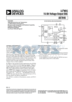 AD7846AP datasheet - 16-Bit Voltage Output DAC