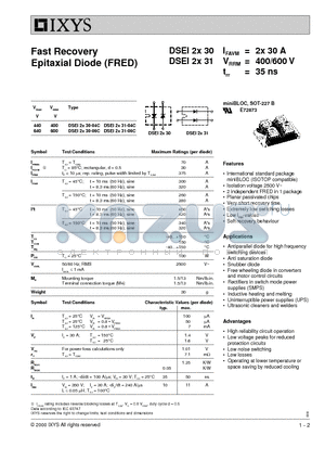 DSEI2X30-06C datasheet - Fast Recovery Epitaxial Diode (FRED)