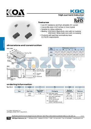 KQC0402TTD1R0B datasheet - high current inductor