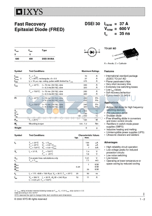 DSEI30 datasheet - Fast Recovery Epitaxial Diode (FRED)