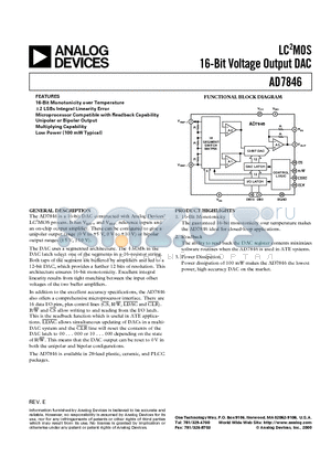 AD7846KP datasheet - 16-Bit Voltage Output DAC