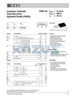 DSEK60 datasheet - Common Cathode Fast Recovery Epitaxial Diode (FRED)