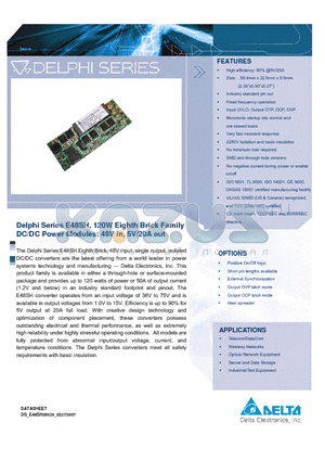 E48SH05020PRFH datasheet - Delphi Series E48SH, 120W Eighth Brick Family DC/DC Power Modules: 48V in, 5V/20A out