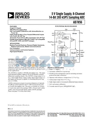 AD7856 datasheet - 5 V Single Supply, 8-Channel 14-Bit 285 kSPS Sampling ADC