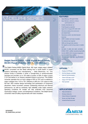 E48SH1R540PMFA datasheet - Delphi Series E48SH, 120W Eighth Brick Family DC/DC Power Modules: 48V in, 1.5V/40A out
