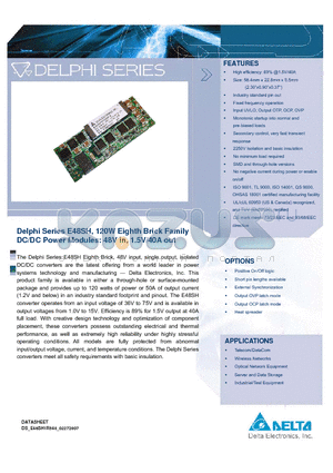 E48SH1R540PRFH datasheet - Delphi Series E48SH, 120W Eighth Brick Family DC/DC Power Modules: 48V in, 1.5V/40A out