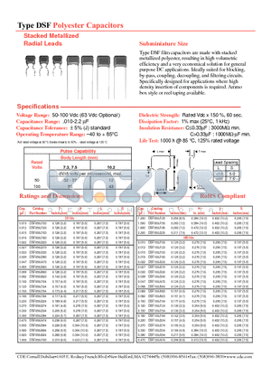 DSF050J185 datasheet - Polyester Capacitors Stacked Metallized Radial Leads