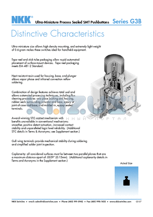 G3B15AB-XC datasheet - Ultra-Miniature Process Sealed SMT Pushbuttons