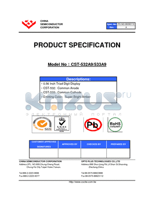 CST-533A9 datasheet - 0.56 Inch Triad Digit Display