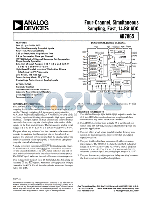 AD7865BS-3 datasheet - Four-Channel, Simultaneous Sampling, Fast, 14-Bit ADC