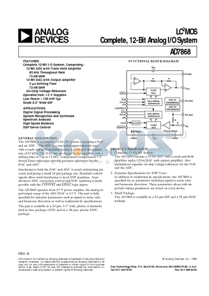 AD7868AN datasheet - LC2MOS Complete, 12-Bit Analog I/O System