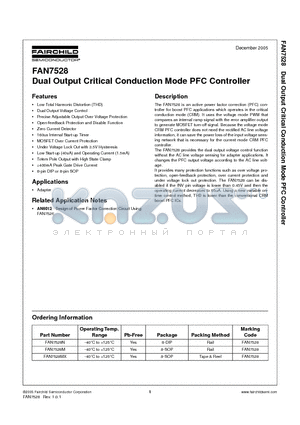 FAN7528M datasheet - Dual Output Critical Conduction Mode PFC Controller