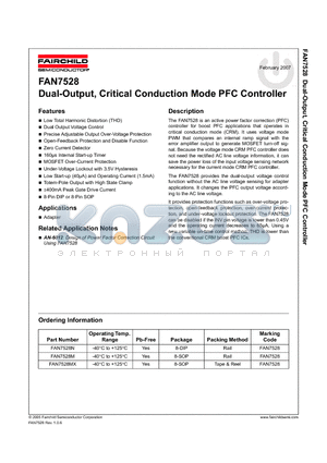 FAN7528 datasheet - Dual-Output, Critical Conduction Mode PFC Controller