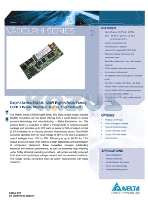 E48SH3R330NRFA datasheet - Delphi Series E48SH, 120W Eighth Brick Family DC/DC Power Modules: 48V in, 1.2V/50A out