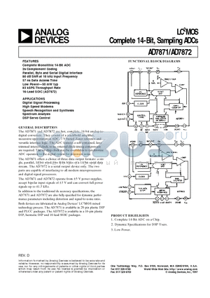 AD7871 datasheet - LC2MOS Complete 14-Bit, Sampling ADCs