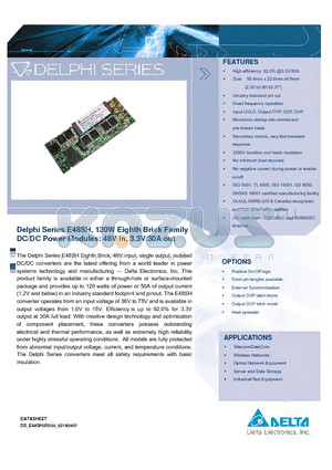 E48SH3R5330NRFA datasheet - Delphi Series E48SH, 120W Eighth Brick Family DC/DC Power Modules: 48V in, 3.3V/30A out