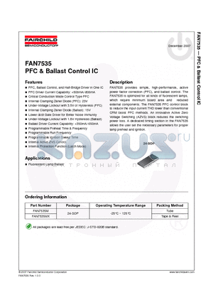 FAN7535MX datasheet - PFC & Ballast Control IC