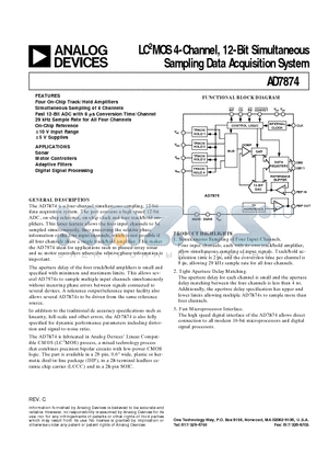 AD7874SE datasheet - LC2MOS 4-Channel, 12-Bit Simultaneous Sampling Data Acquisition System