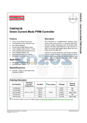 FAN7601B datasheet - Green Current Mode PWM Controller