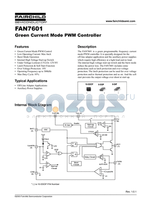 FAN7601G datasheet - Green Current Mode PWM Controller