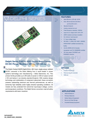 E48SR05012NRFA datasheet - Delphi Series E48SR, 66W Eighth Brick Family DC/DC Power Modules: 48V in, 12V/5A out