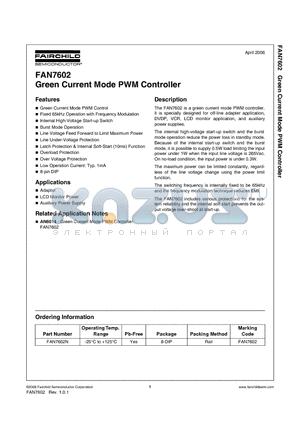 FAN7602 datasheet - Green Current Mode PWM Controller