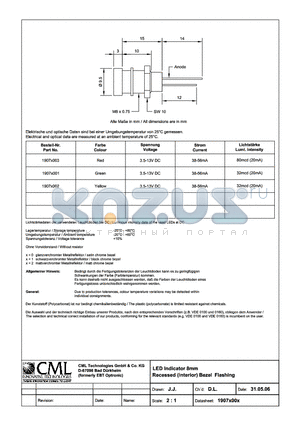 1907X00X datasheet - LED Indicator 8mm Recessed(Interior) Bezel Flashing