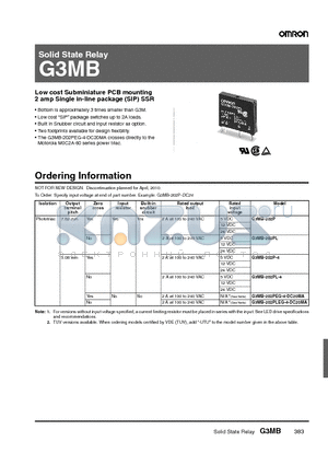 G3MB datasheet - Solid State Relay