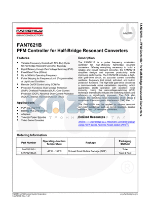 FAN7621BSJ datasheet - PFM Controller for Half-Bridge Resonant Converters