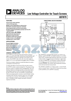 AD7879-1ACPZ-RL datasheet - Low Voltage Controller for Touch Screens