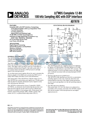 AD7878SE datasheet - LC2MOS Complete 12-Bit 100 kHz Sampling ADC with DSP Interface